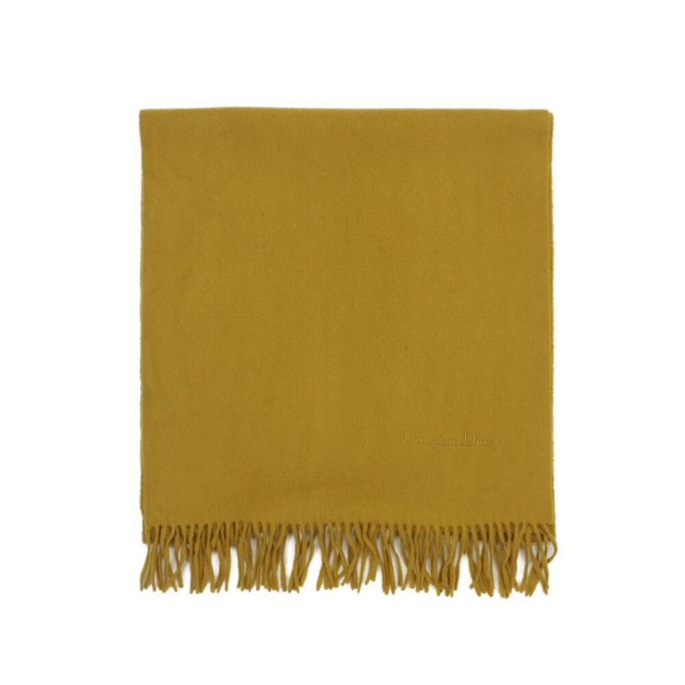 Christian Dior Womens Cashmere Knit Logo Fringe Scarf Brown 64"x14"